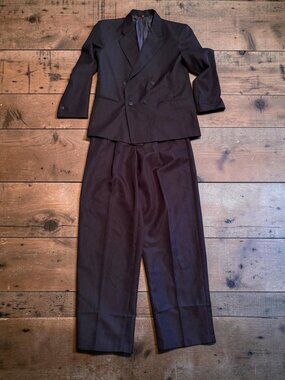 Van Heusen Two-Piece Boys Navy Pinstripe Suit With Double-Breasted Jacket & Plea